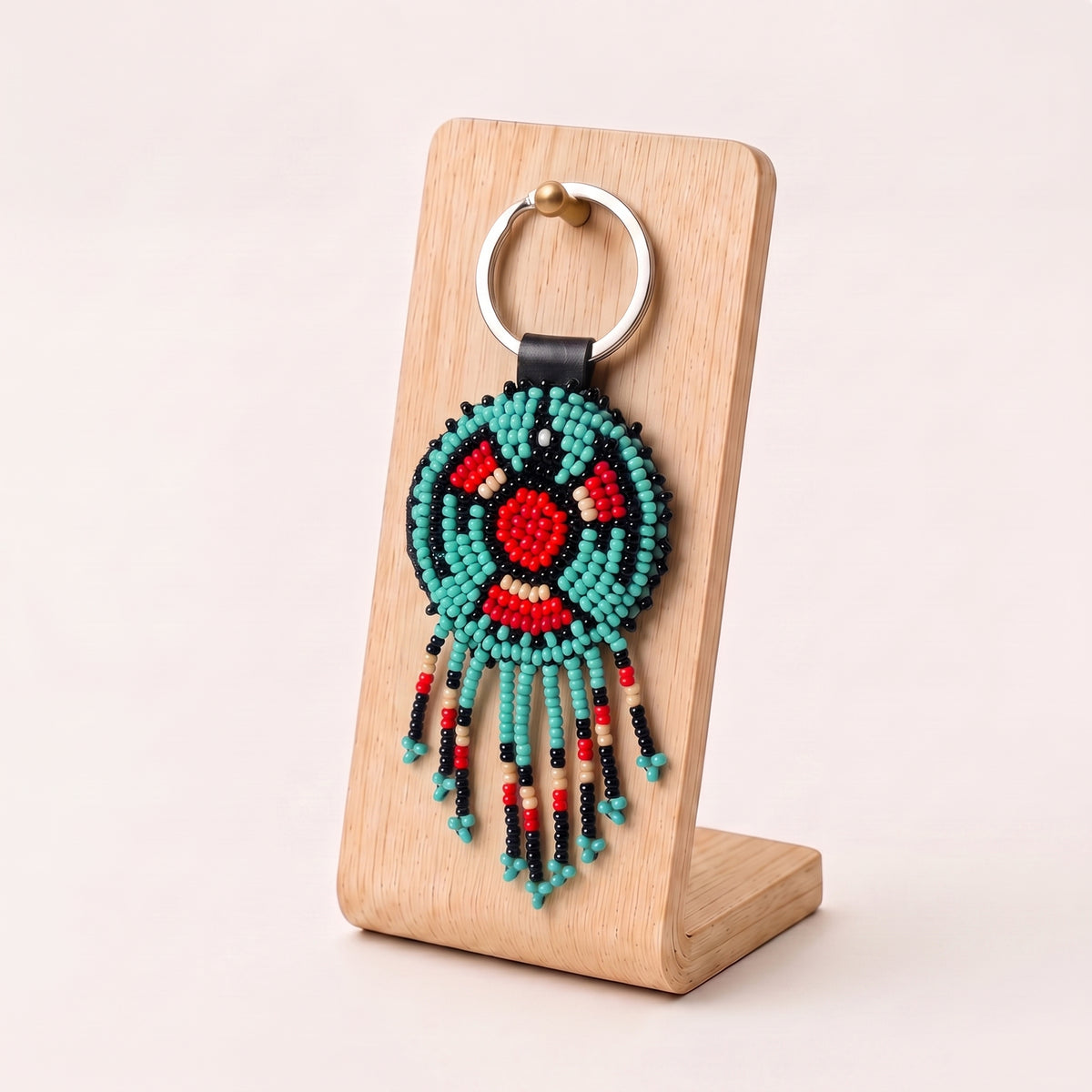 TURQUOISE - Beaded Leather Keychain