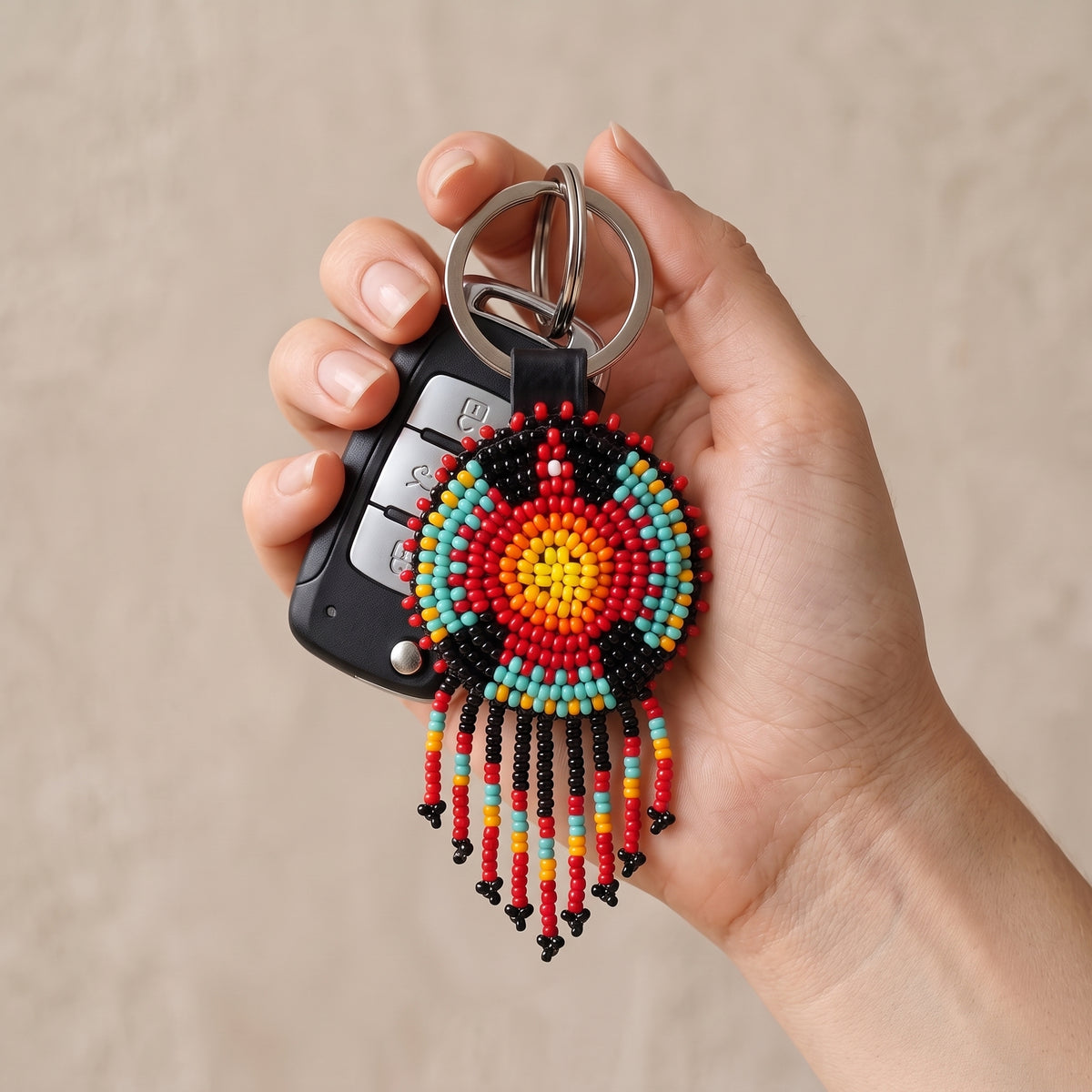 SOLAR - Beaded Leather Keychain