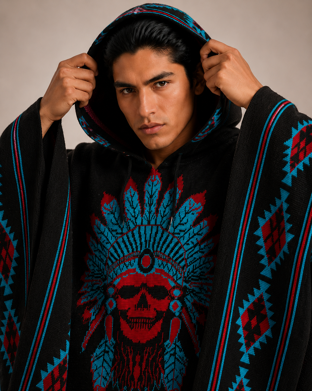 WARRIOR SKULL - Brushed Wool Poncho