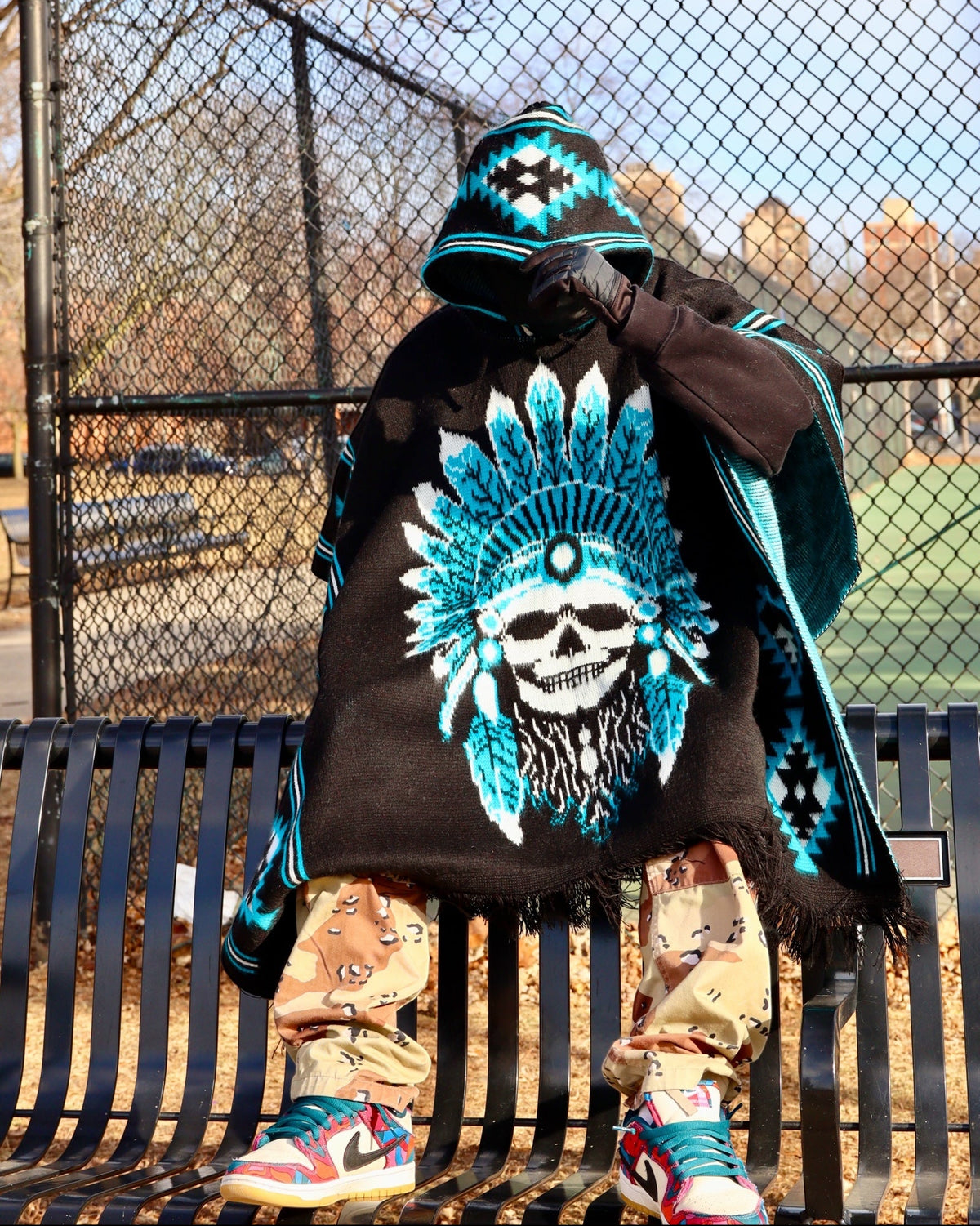 WARRIOR SKULL - Brushed Wool Poncho