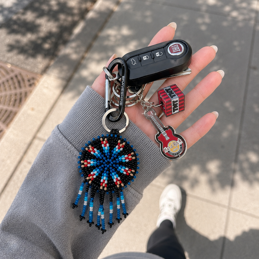 MIDNIGHT - Beaded Leather Keychain