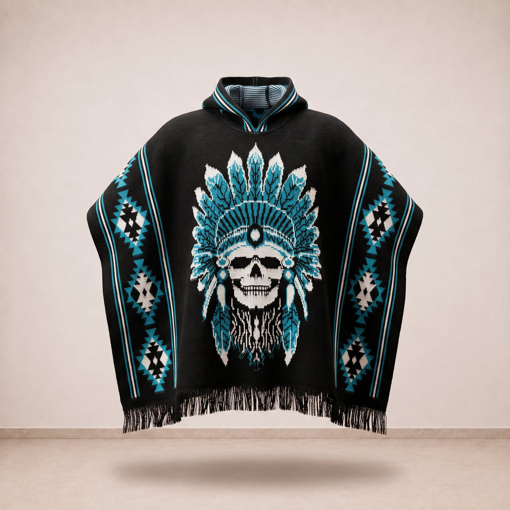 WARRIOR SKULL - Brushed Wool Poncho